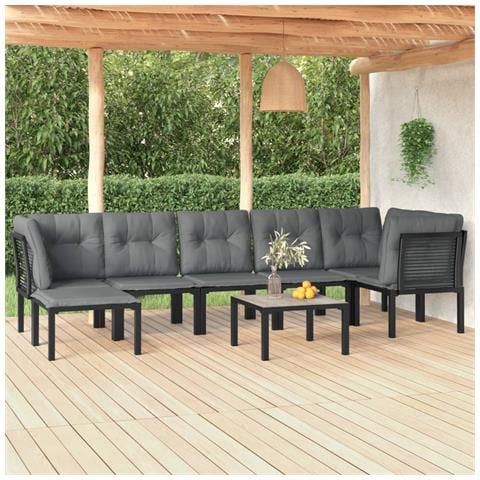 Set Salotto da Giardino 8 pz Nero e Grigio in Polyrattan - Foto 2