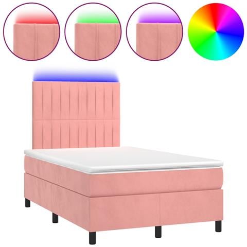 Letto a Molle con Materasso e LED Rosa 120x190 cm in Velluto - Foto 1