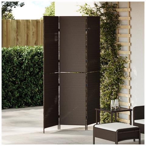 Divisore per stanze  3 pannelli pieghevoli marrone 146x180 cm in polirattan - Foto 2