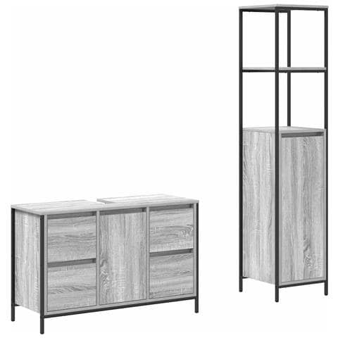 Set di mobili per il bagno con porta 2 pcs Grigio sonoma e Nero - Foto 1