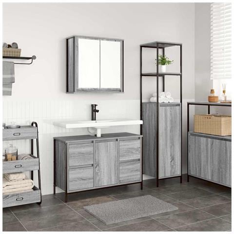 Set di mobili per il bagno con porta 2 pcs Grigio sonoma e Nero - Foto 2