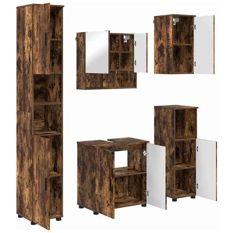 Set di mobili per il bagno 5 pcs Rovere fumo 61 x 35 x 64 cm - Foto 1