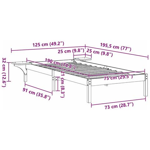 Rete letto con comodini Marrone Cera marrone - Foto 9