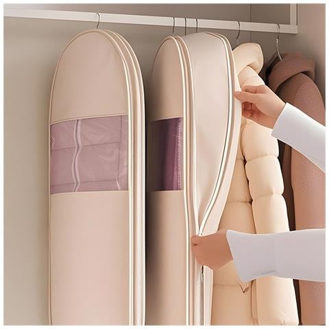 Custodia Antipolvere Compressiva Per Piumini - Sacca Compressiva Antipolvere Per Armadio - Twill Beige M - Foto 6