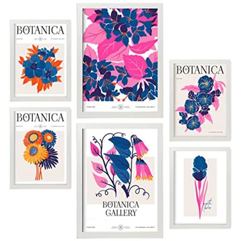 Set Di 6 Stampe Galleria Botanica Di Fiori Stampe Naturali E Botaniche Per L'interior Design A3 & A4 Cornice Bianca - Foto 1