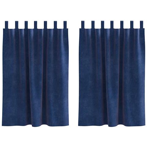 Tende con tende 2 pcs Blu Scuro 140 x 140 cm Velluto - Foto 1