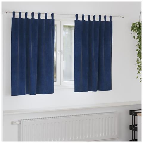 Tende con tende 2 pcs Blu Scuro 140 x 140 cm Velluto - Foto 2