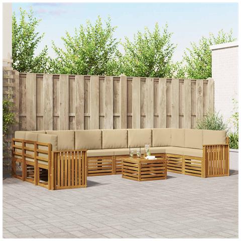 Set divani 11 pcs Naturale e Beige Legno di Acacia Massello - Foto 2