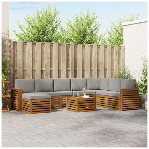 Set divani con cuscino 9 pcs Grigio Naturale e Chiaro - Foto 2