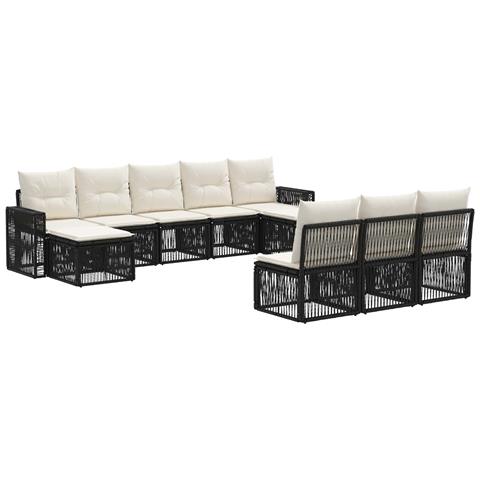 Set Divano da Giardino 10 pcs Nero e Bianco Crema polyrattan - Foto 1