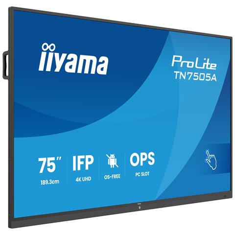 TN7505A-B1AG visualizzatore di messaggi Pannello piatto interattivo 189,3 cm (74.5") 500 cd /m² 4K Ultra HD Nero Touch screen - Foto 1