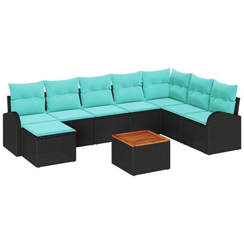 Set Divano da Giardino 9 pcs Nero e Turchese polyrattan - Foto 1