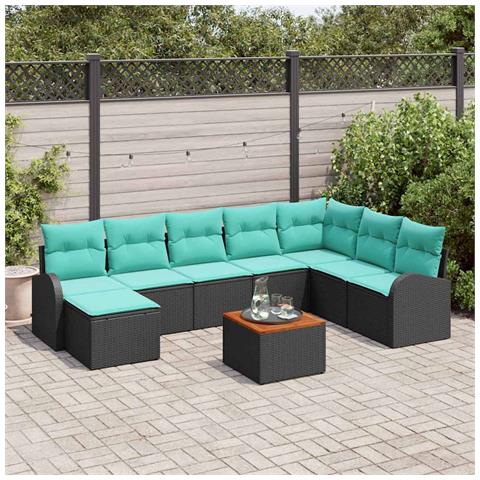 Set Divano da Giardino 9 pcs Nero e Turchese polyrattan - Foto 2