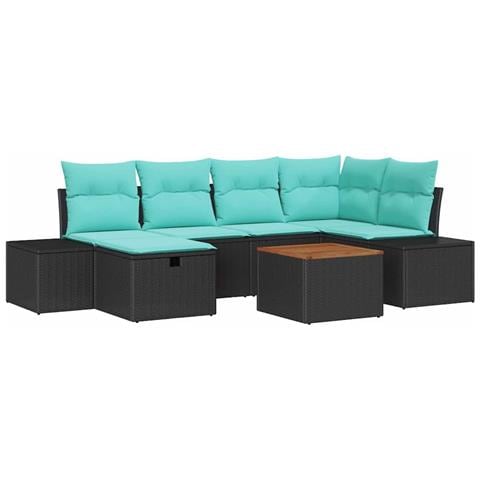 Set Divano da Giardino 7 pz Nero Poly Rattan - Foto 1