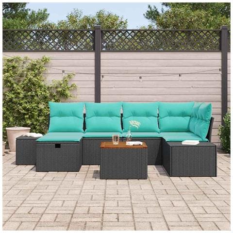 Set Divano da Giardino 7 pz Nero Poly Rattan - Foto 10