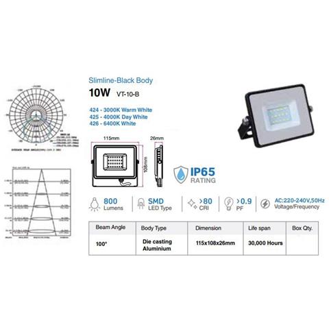 Faretti Led 10w Ip65 Samsung Slimline Nero Luce Fredda 6400k V Tac Vt-10 426 - Foto 2