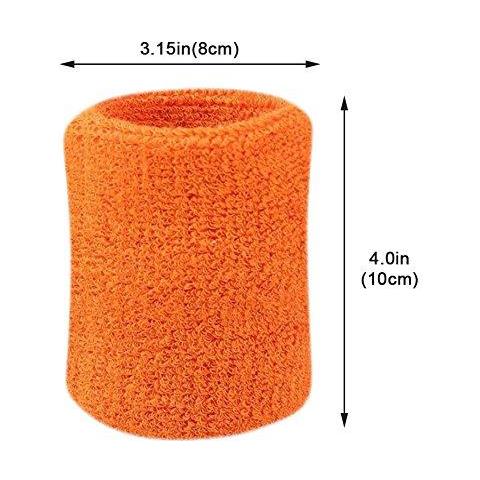Sweatband Polso Sweatband 2 Pack 4 Pollici Sport Parasudore Wristband Morbido Cotone Addensare Per Tennis Ginnastica Calcio Basket Correre Sport Atletici (arancione)  - Foto 3