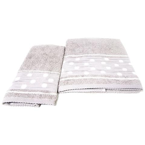 Set Asciugamano Copiola Salvietta Bagno In Spugna 100% Cotone Mod Pois Tortora - Foto 10