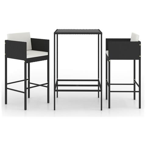 Set Bar Da Giardino 3 Pz Con Cuscini Polyrattan Nero - Foto 1