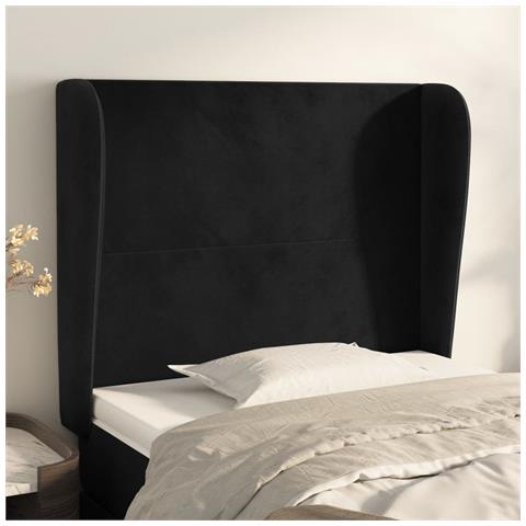 Testiera Ad Orecchio Nera 93x23x118/128 Cm In Velluto - Foto 6