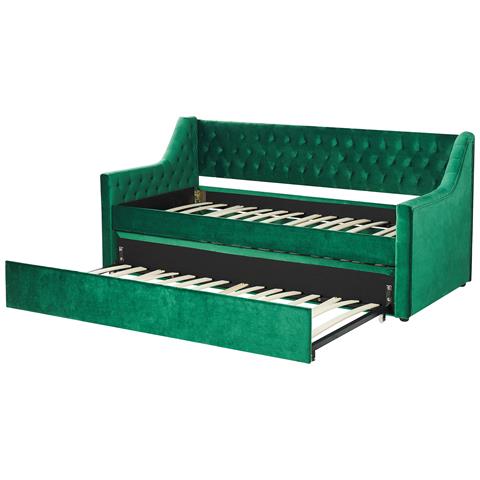 Letto Estraibile Velluto Montargis 90 X 200 Cm Verde Smeraldo - Foto 2