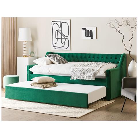 Letto Estraibile Velluto Montargis 90 X 200 Cm Verde Smeraldo - Foto 1