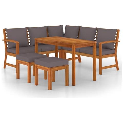 Set da Pranzo da Giardino 6pz con Cuscini Legno Massello Acacia - Foto 1