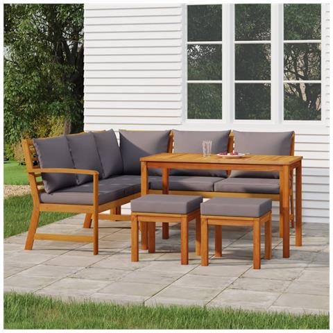 Set da Pranzo da Giardino 6pz con Cuscini Legno Massello Acacia - Foto 8