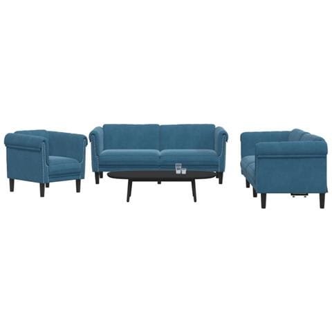 Set Di Divani 3 Pz Blu In Velluto - Foto 8