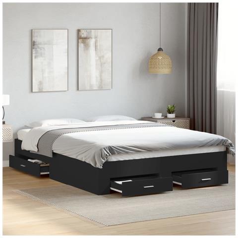 Giroletto Con Cassetti Nero 150x200 Cm In Legno Multistrato - Foto 1