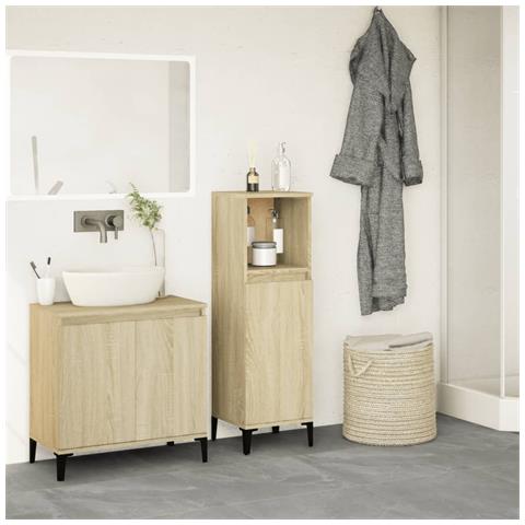 Armadietto Da Bagno Rovere Sonoma 30x30x100cm Legno Multistrato - Foto 3