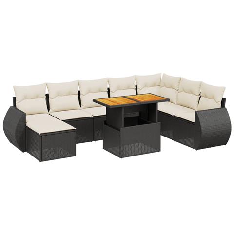 Set Divani Da Giardino 9 Pz Con Cuscini Nero In Polyrattan - Foto 2