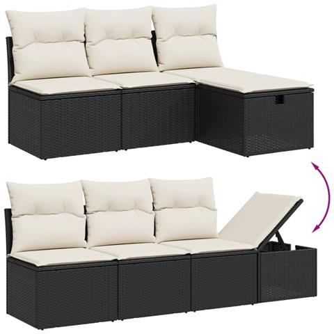 Set Divani Da Giardino 9 Pz Con Cuscini Nero In Polyrattan - Foto 3