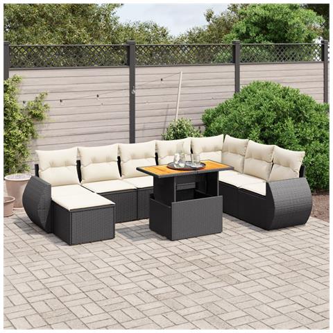 Set Divani Da Giardino 9 Pz Con Cuscini Nero In Polyrattan - Foto 1