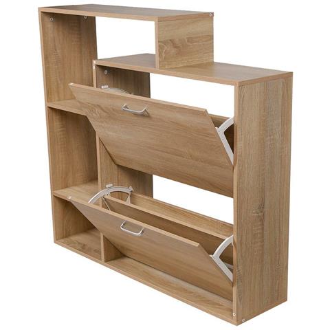 Scarpiera 2 Ante Ripiani Doppia Profondità in Melamina 60x24x83cm Colore Quercia - Foto 2