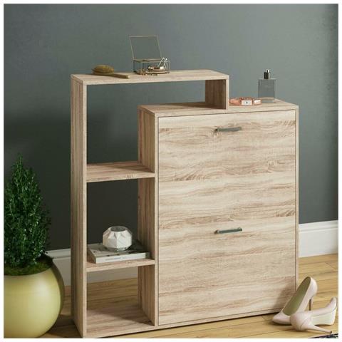 Scarpiera 2 Ante Ripiani Doppia Profondità in Melamina 60x24x83cm Colore Quercia - Foto 4