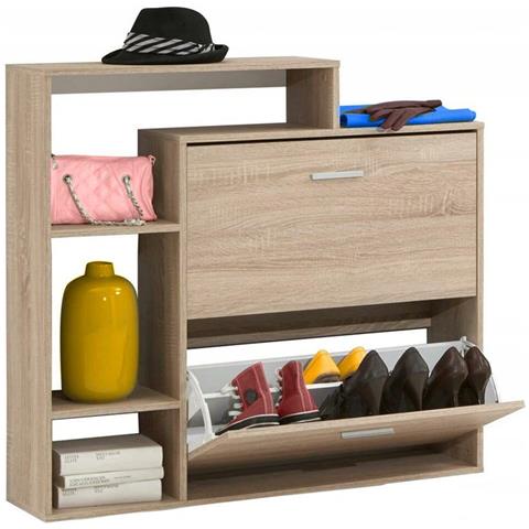 Scarpiera 2 Ante Ripiani Doppia Profondità in Melamina 60x24x83cm Colore Quercia - Foto 1