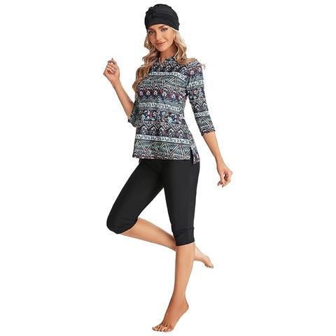 Nadamusun Costume Da Bagno Da Donna Con Maniche A 3/4 A Fantasia, Xxl - Foto 2