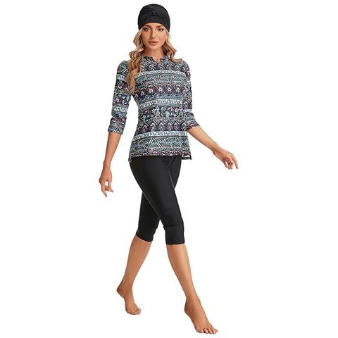 Nadamusun Costume Da Bagno Da Donna Con Maniche A 3/4 A Fantasia, Xxl - Foto 1