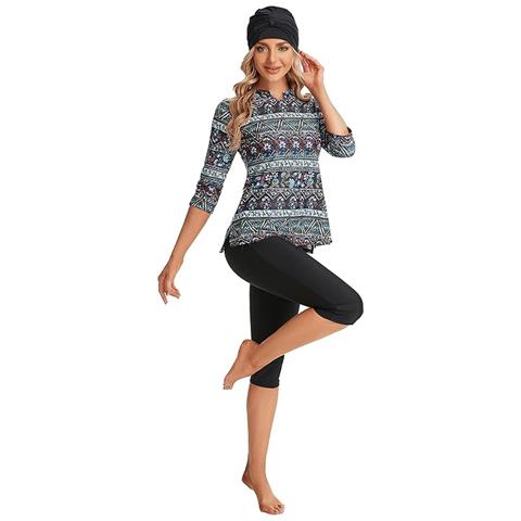 Nadamusun Costume Da Bagno Da Donna Con Maniche A 3/4 A Fantasia, Xxl - Foto 5