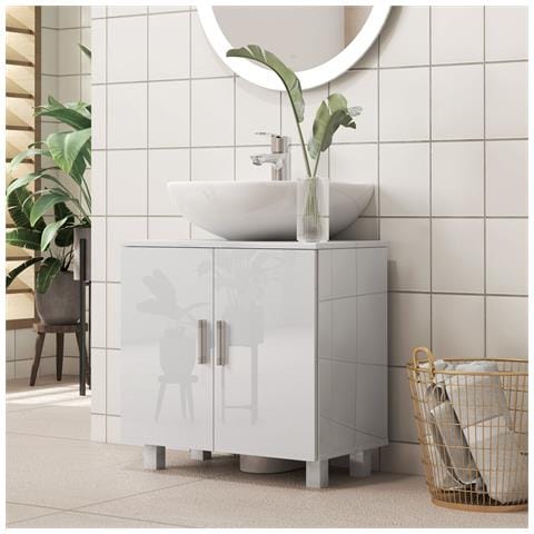 Mobile Sotto Lavabo Bagno a 2 Ante con Ripiano Centrale, in MDF, 60x35x60 cm, Bianco - Foto 2
