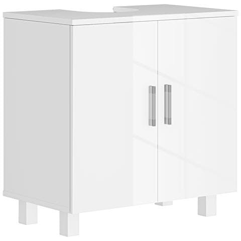 Mobile Sotto Lavabo Bagno a 2 Ante con Ripiano Centrale, in MDF, 60x35x60 cm, Bianco - Foto 1
