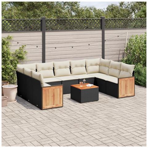 Set Divani Da Giardino 10pz Con Cuscini In Polyrattan Nero - Foto 1