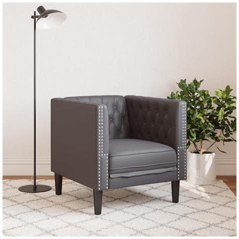 Poltrona Chesterfield Grigia In Similpelle - Foto 3