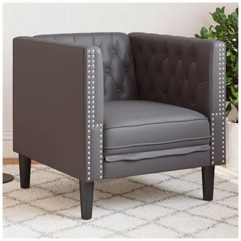 Poltrona Chesterfield Grigia In Similpelle - Foto 1