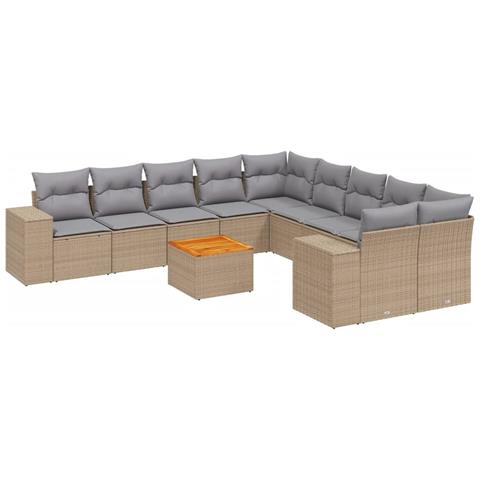 Set Divani Da Giardino 11 Pz Con Cuscini Beige In Polyrattan - Foto 2