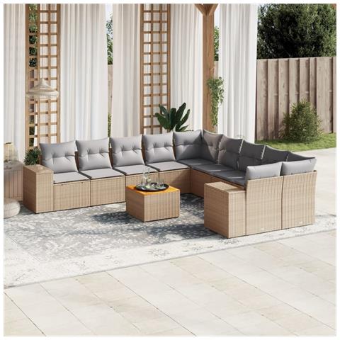 Set Divani Da Giardino 11 Pz Con Cuscini Beige In Polyrattan - Foto 1