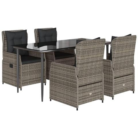 Set Da Pranzo Da Giardino 5 Pz Con Cuscini In Polyrattan Grigio - Foto 2