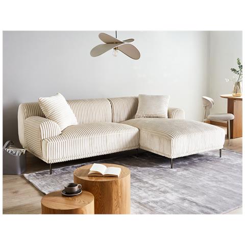 Divano Angolare Stenum Velluto A Coste Bianco Sporco Lato Sinistro - Foto 1