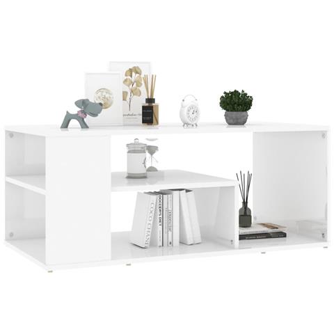 Lusso Casadino -  Tavolino Da Salotto Bianco Lucido 100x50x40cm Legno Multistrato - Foto 2